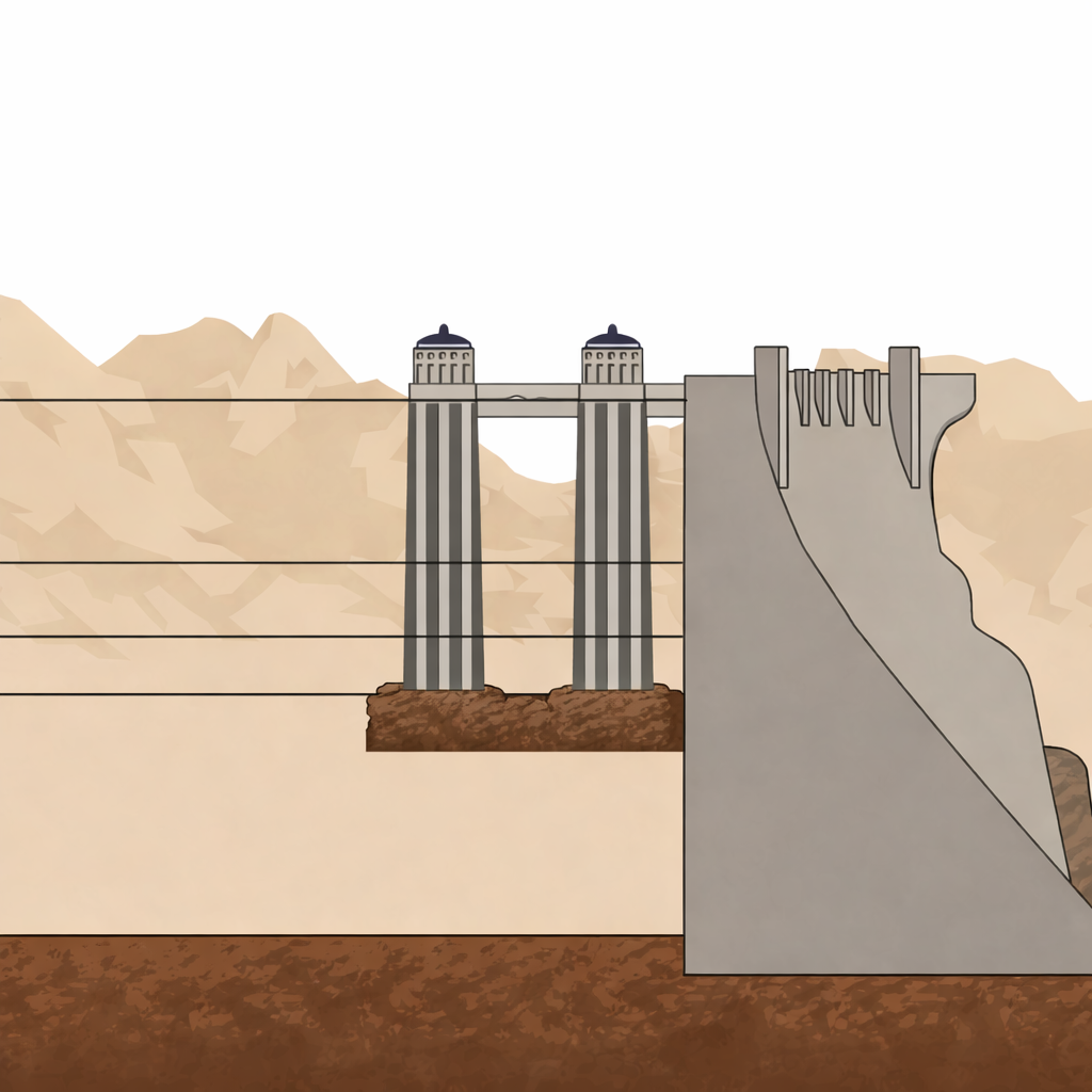 Hoover Dam profile showing Lake Mead water level